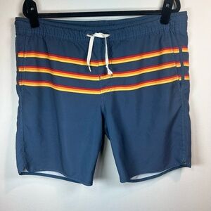 Fair Harbor Anchor Shorts Blue 3 Stripes Shorts Lined Pockets Swim Casual Medium